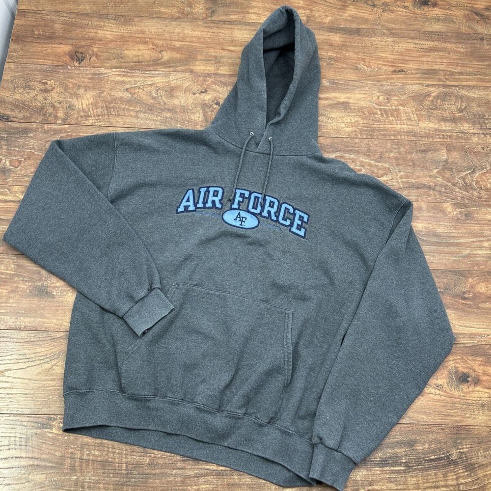Champion Air Force Sweatshirt Adult XL Embroidered Gray Hoodie Y2K Script Letter